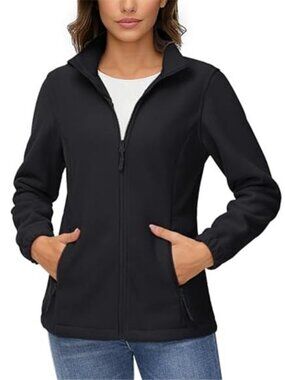 Women Fleece Jacket Full Zip Warm Lightweight Coat Zipper Pockets Outdoor